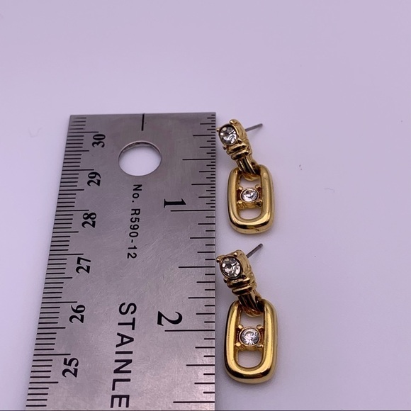 Gold Toned Cubic Zirconia Stud Dangle Earrings - Picture 3 of 4